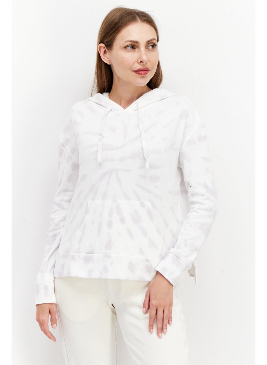 Marc New York Women Hooded Long Sleeve Tie-Dye Sweatshirt, White Combo  - Image 1