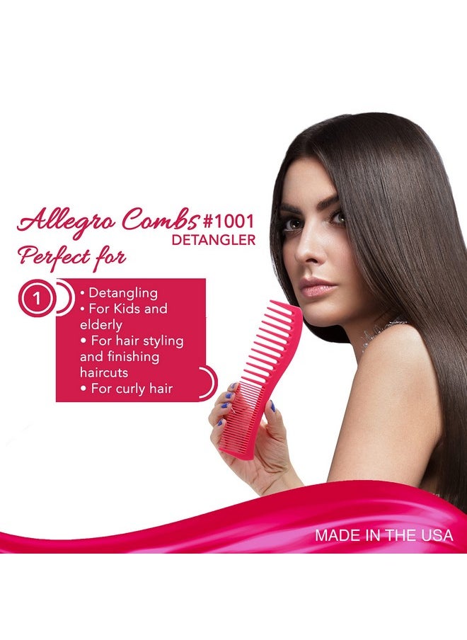 Allegro Combs Llegro Combs 1001 Wide Tooth Teasing Shampoo Hair Combs Space Tooth Barber Curly Wavy Hair Parting Stylist Detangler Wig Combs Flexible Usa 1 Pc. (Pink)  - Image 5
