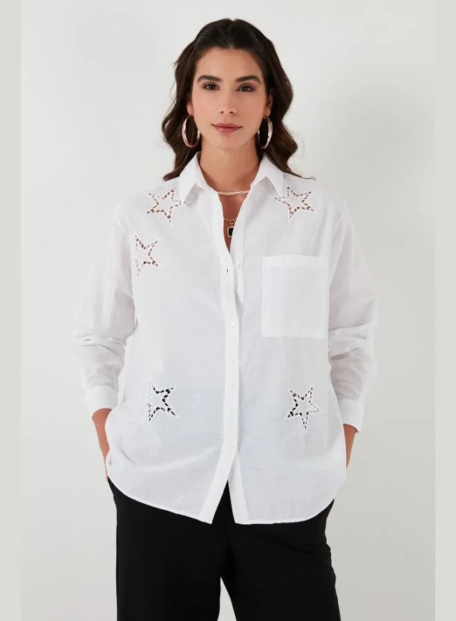 Lela Lela Star Patterned Embroidered Detailed 100% Cotton Regular Fit Shirt Women's SHIRT 51443901