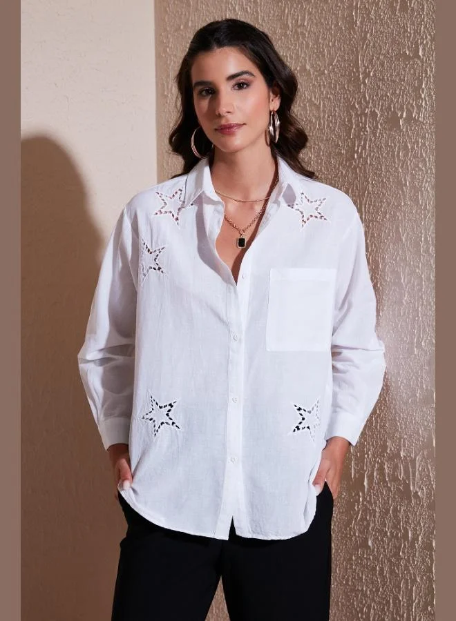 Lela Lela Star Patterned Embroidered Detailed 100% Cotton Regular Fit Shirt Women's SHIRT 51443901