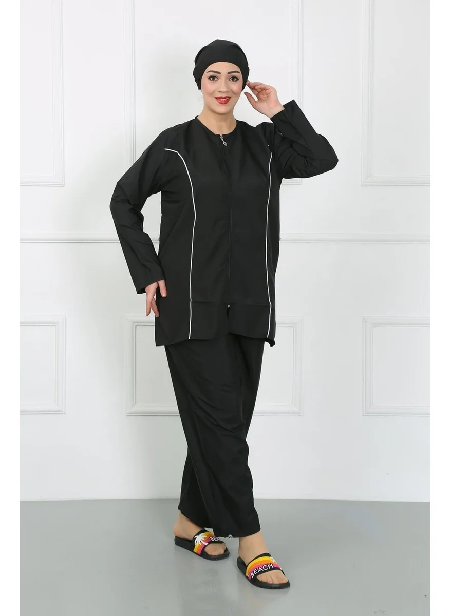 Akbeniz Plus Size Hijab Large Swimsuit Black 44010