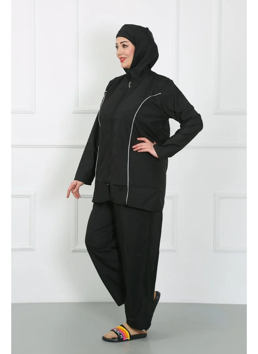 Akbeniz Plus Size Hijab Large Swimsuit Black 44010
