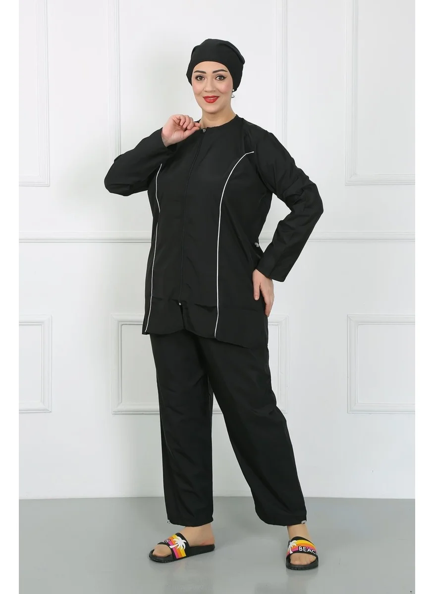 Akbeniz Plus Size Hijab Large Swimsuit Black 44010