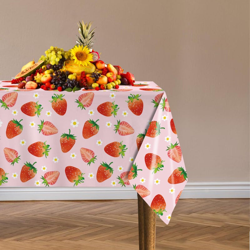 LINHAXM 3 Pack Strawberry Tablecloths Strawberry Birthday Plastic Table Cover for Berry First Birthday Decor Baby Shower Party Decorations, 54 x 108 Inch - Image 5