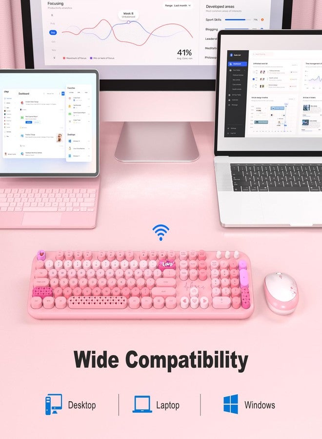 MOFII Wireless Keyboard and Mouse Combo, Cute Retro Typewriter Keyboard and Silent Mouse, 2.4GHz Full Size Computer Keyboard Wireless Mouse Set for PC, Laptop, Desktop, Windows (Pink Colorful) - Image 5
