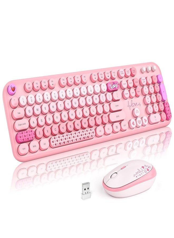 MOFII Wireless Keyboard and Mouse Combo, Cute Retro Typewriter Keyboard and Silent Mouse, 2.4GHz Full Size Computer Keyboard Wireless Mouse Set for PC, Laptop, Desktop, Windows (Pink Colorful) - Image 1