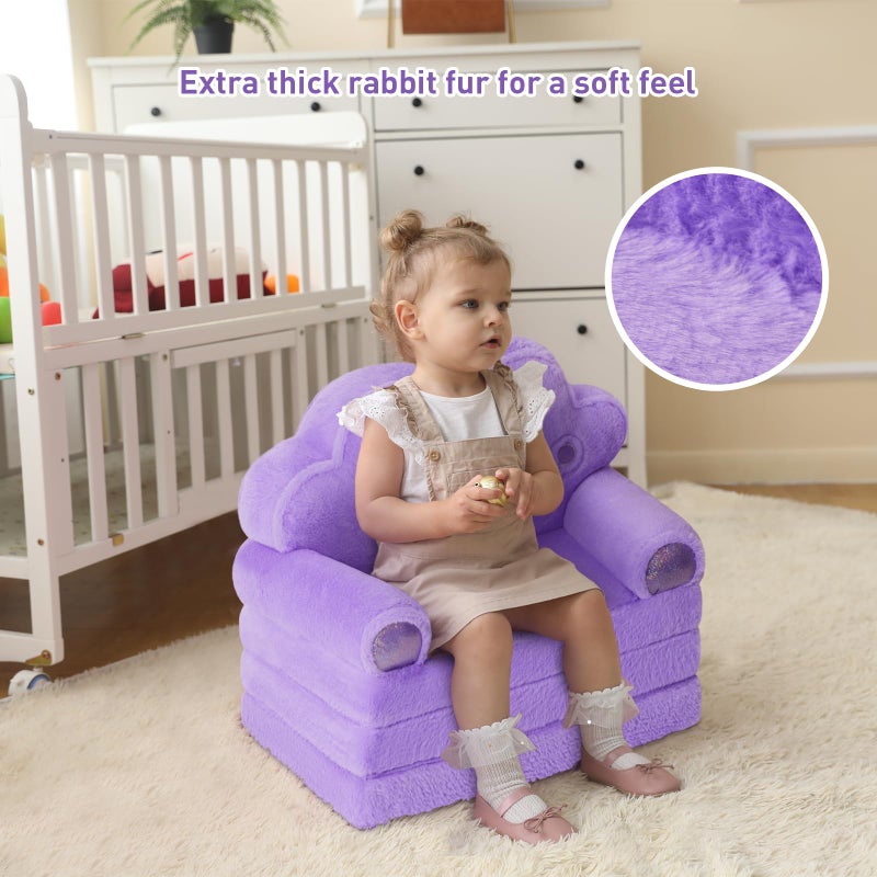 MOONBEEKI Toddler Chair Comfyï¼ŒFoldable Princess Couch for Girl, Toddler Recliners for Kids Over 18 Months, Kids Furniture for Bedroom and Playroom, Purple - Image 2