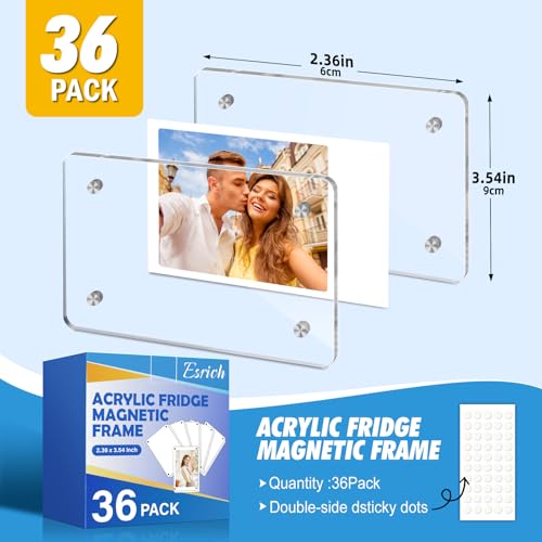 ESRICH 36 Pack-Acrylic Fridge Magnetic Frame, Mini Picture Frames, Double Sided Photo Magnet Frames for Refrigerator, Mini Clear Picture Frame, Gifts (2.36 x 3.54Inch) - Image 2