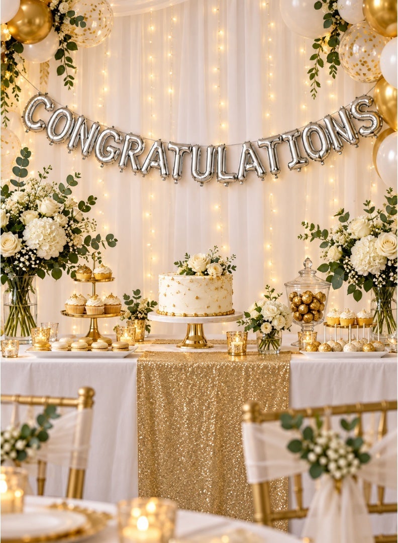 ITALO Congratulations Foil Letter Balloon Banner Set, 15 Pieces, 16-Inch Party Decoration | Silver - Image 4
