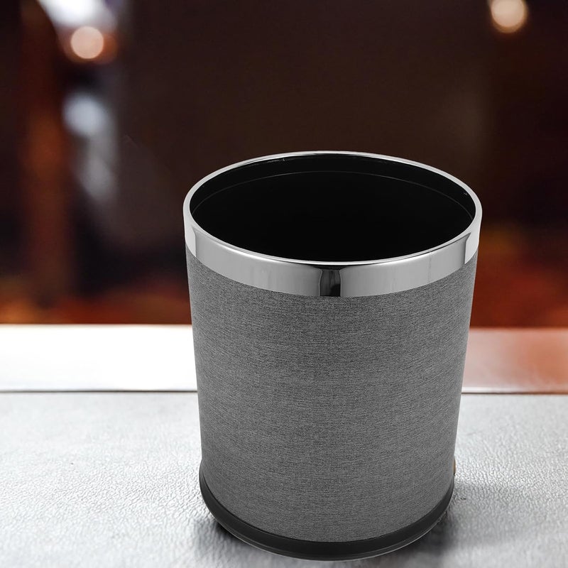 10l Small Bathroom Trash Can Waste Basket with Double-Layer Gray Leather Finish Round Garbage Container Bin for Home and Hotel Use - Image 5