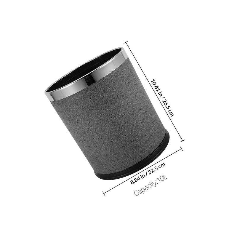 10l Small Bathroom Trash Can Waste Basket with Double-Layer Gray Leather Finish Round Garbage Container Bin for Home and Hotel Use - Image 2