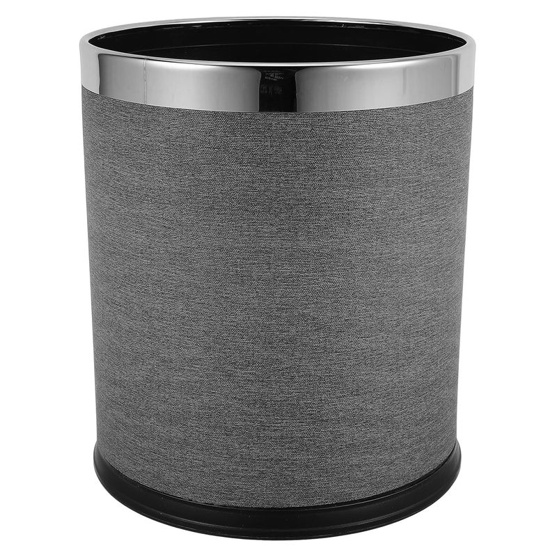 10l Small Bathroom Trash Can Waste Basket with Double-Layer Gray Leather Finish Round Garbage Container Bin for Home and Hotel Use - Image 1