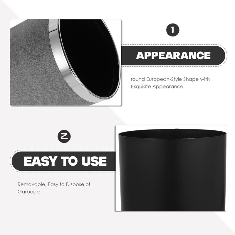 10l Small Bathroom Trash Can Waste Basket with Double-Layer Gray Leather Finish Round Garbage Container Bin for Home and Hotel Use - Image 3