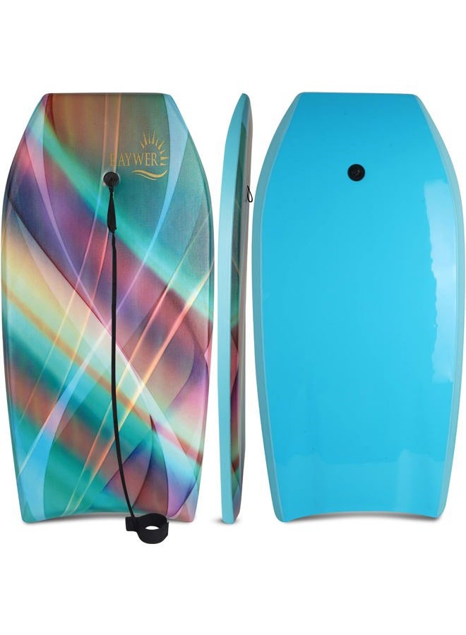 RAYWER Body Board Lightweight with EPS Core, HDPE Slick Bottom , Leash & Adjustable Wrist Rope, Great Surfing for Kids and Adults (Rainbow, 33-INCH) - Image 1