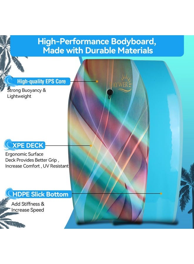 RAYWER Body Board Lightweight with EPS Core, HDPE Slick Bottom , Leash & Adjustable Wrist Rope, Great Surfing for Kids and Adults (Rainbow, 33-INCH) - Image 2
