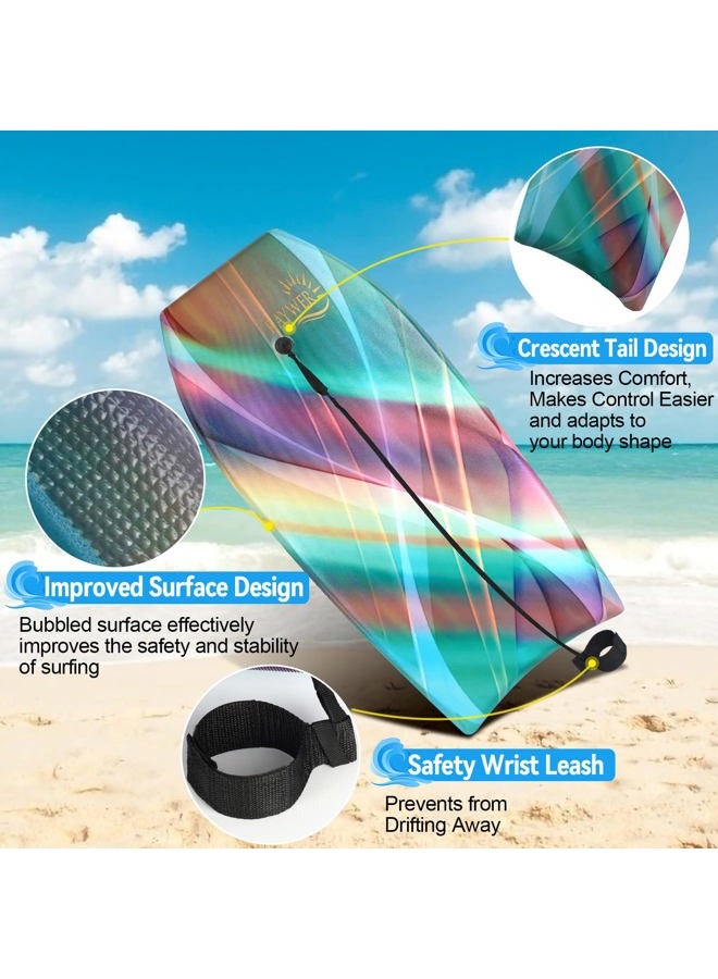 RAYWER Body Board Lightweight with EPS Core, HDPE Slick Bottom , Leash & Adjustable Wrist Rope, Great Surfing for Kids and Adults (Rainbow, 33-INCH) - Image 3