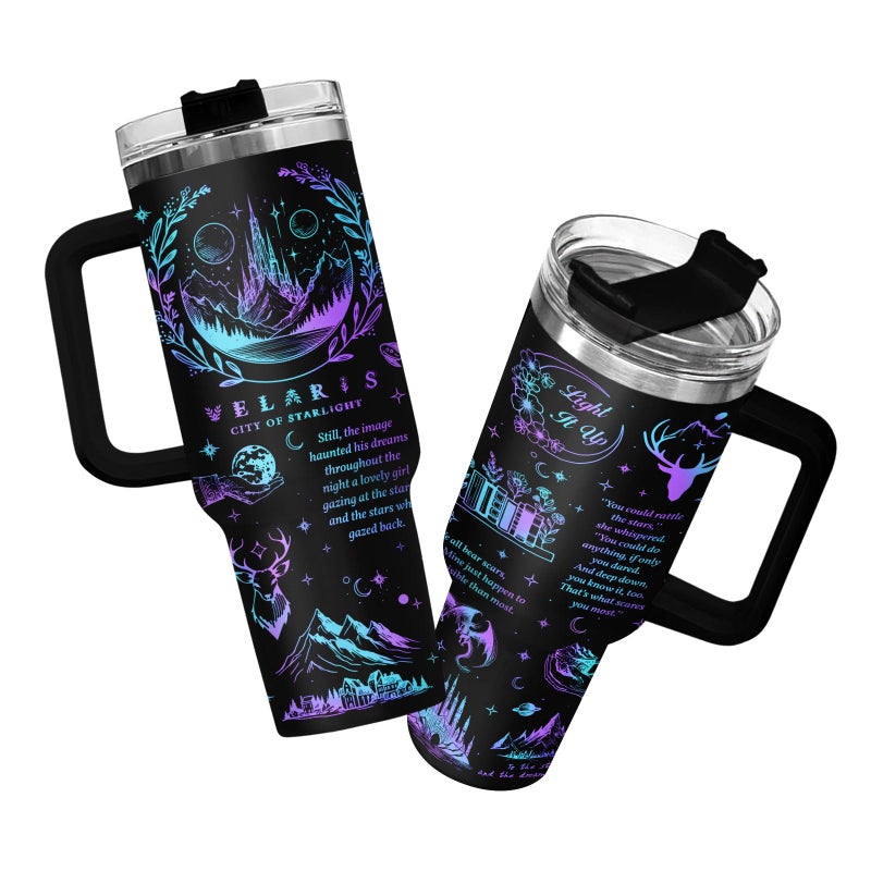 34HD Literature Tumbler with Handle  Straw 40 oz Double Wall Vacuum Insulated Fantasy Book Mug with Lid Bookworm Gifts for Women Bookish Items for Book Lovers