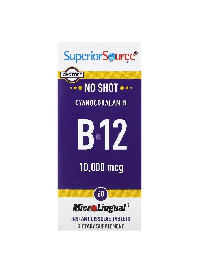 Superior Source - Superior Source, Cyanocobalamin B-12, 10,000 mcg, 60 MicroLingual Instant Dissolve Tablets - Image 1