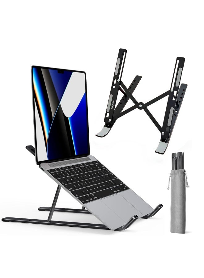 Nexso Adjustable Black Aluminium Laptop Stand for Desk | Foldable Ergonomic Riser for Laptops, Tablets, 7-Angle Portable Non-Slip Design with Cooling, Carry Case, Travel Pouch & Wide Compatibility - Image 1