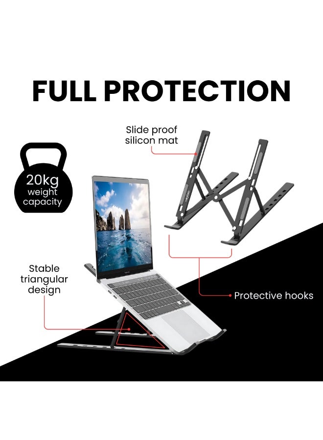 Nexso Adjustable Black Aluminium Laptop Stand for Desk | Foldable Ergonomic Riser for Laptops, Tablets, 7-Angle Portable Non-Slip Design with Cooling, Carry Case, Travel Pouch & Wide Compatibility - Image 3
