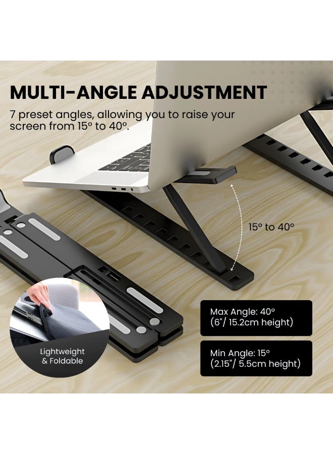 Nexso Adjustable Black Aluminium Laptop Stand for Desk | Foldable Ergonomic Riser for Laptops, Tablets, 7-Angle Portable Non-Slip Design with Cooling, Carry Case, Travel Pouch & Wide Compatibility - Image 5