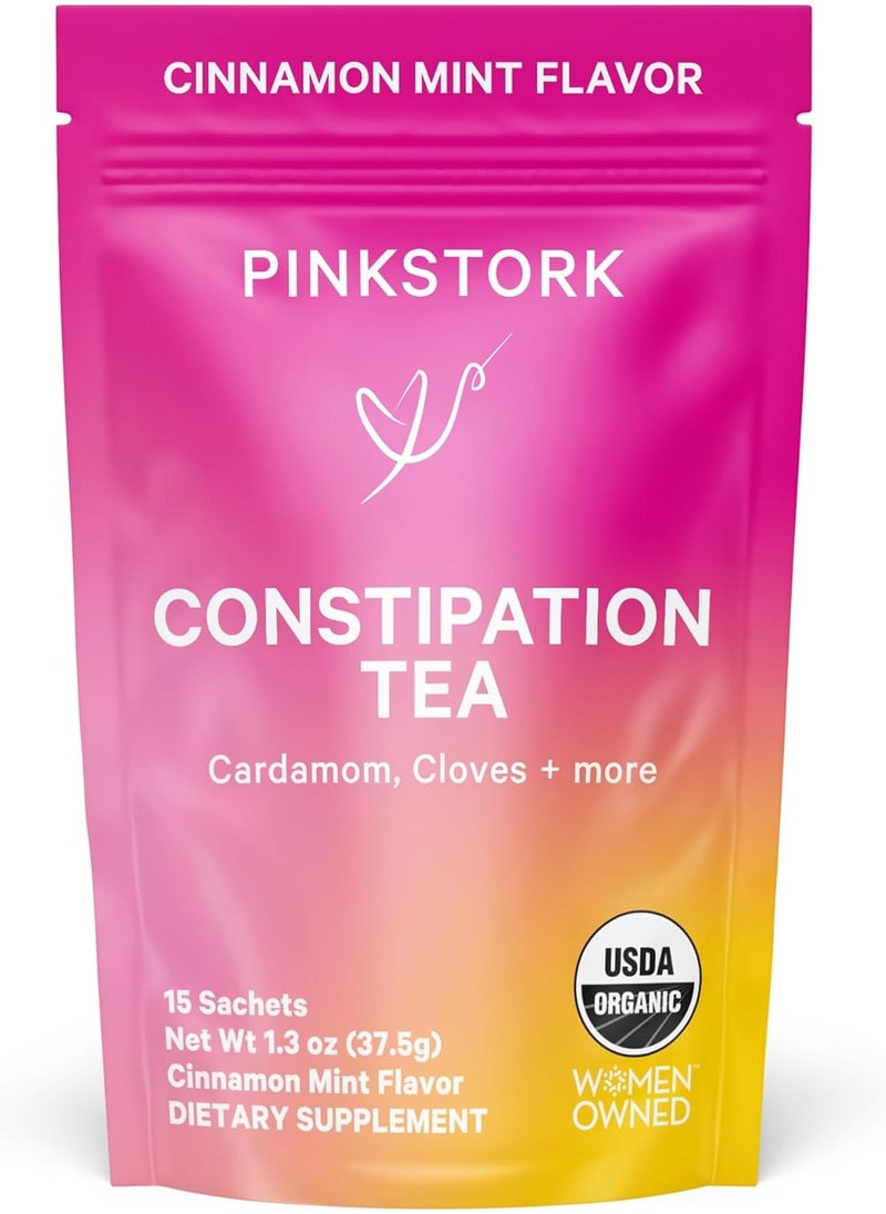 Pink Stork Constipation Tea cinnamon mint flavor 15 Pyramid Sachets  - Image 1