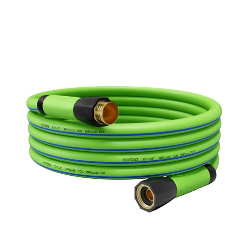 YOTOO Heavy Duty Hybrid Short Garden Hose, Lead in Water Hose 5/8-Inch by 10-Feet 150 PSI, Kink Resistant, All-Weather Flexible with Swivel Grip Handle and 3/4" GHT Solid Brass Fittings, Green+Blue - Image 1