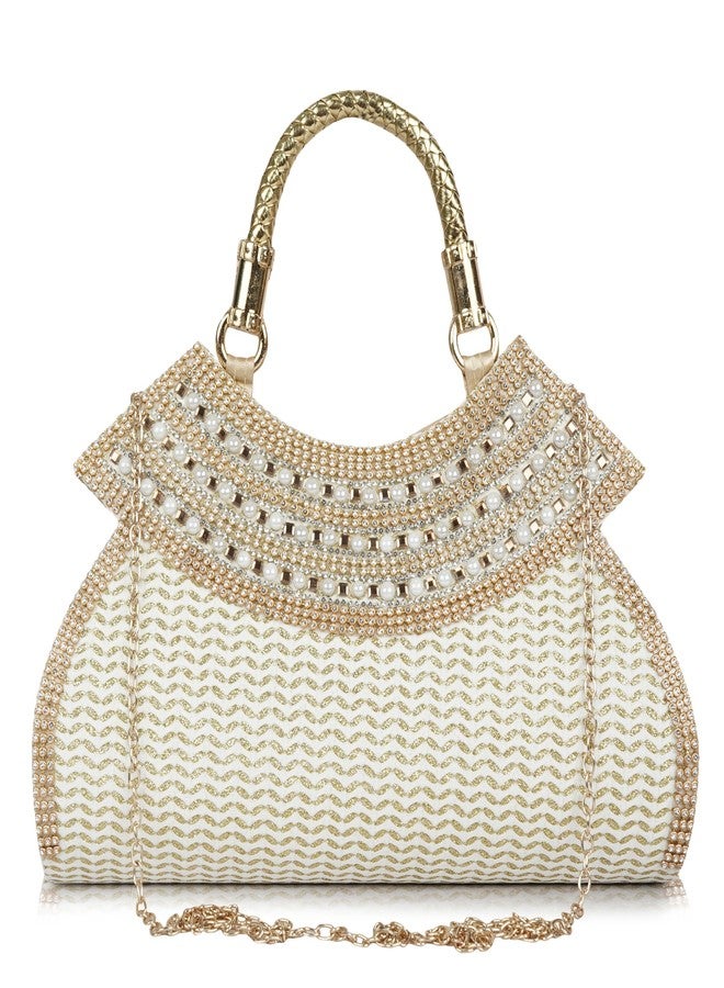 NORVE Women's Premium Textured Stylish Fancy Clutch Bag with Metal Handle & Chain Strap | Party, Wedding & Evening bag - Image 1