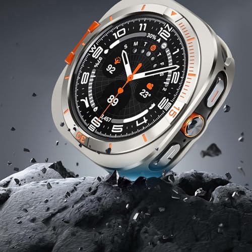 Suphart Metal Cover Compatible with Samsung Galaxy Watch Ultra Case 2025/2024, 2 in 1 Protective Rugged Bumper with Back Frame for Galaxy Watch 47mm (Titanium/Orange) - Image 3