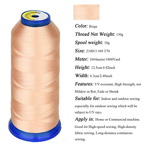 pestor Heavy Duty Thread 1800 Yards Size T70#69 210D/3 All Purpose High Strength Polyester Sewing Thread for Weaves, Upholstery, Jeans and Weaving Hair, Drapery, Beading, Purses, Leather (Beige) - Image 4