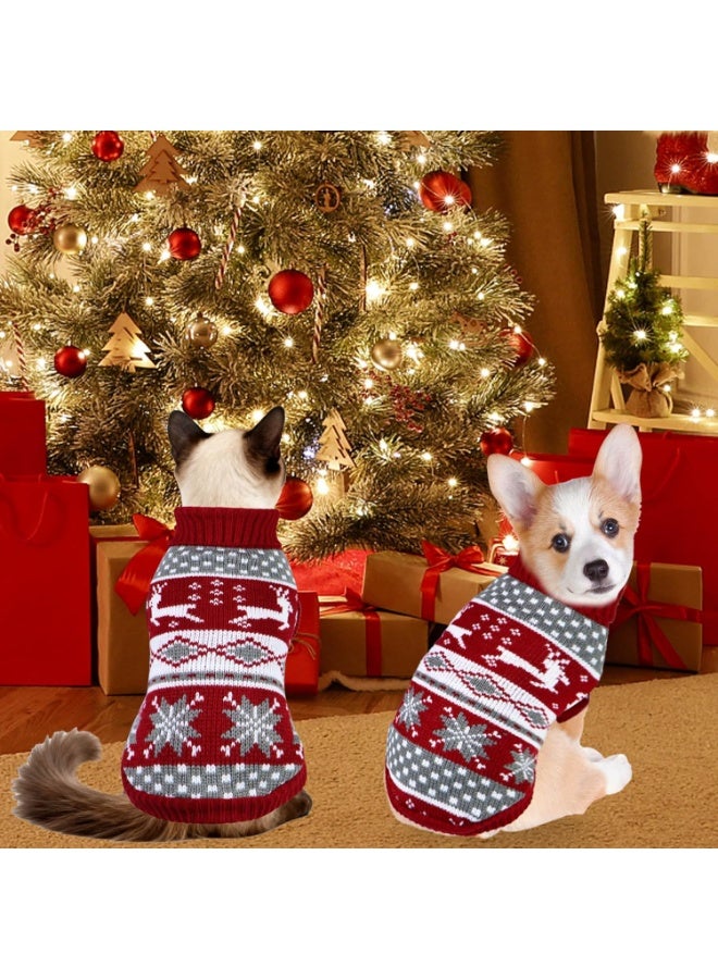 Bukela Cat Dog Christmas Sweater Pet Winter Warm Coat Pajamas Small Dog Sweaters Reindeer Snowflake Christmas Sweater for Large Cats Small Dogs (Reindeer, L) - Image 3