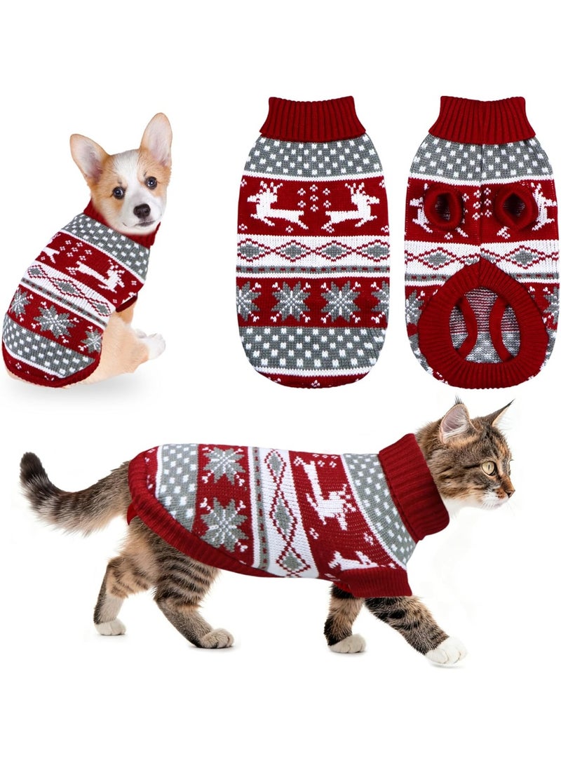 Bukela Cat Dog Christmas Sweater Pet Winter Warm Coat Pajamas Small Dog Sweaters Reindeer Snowflake Christmas Sweater for Large Cats Small Dogs (Reindeer, L) - Image 1