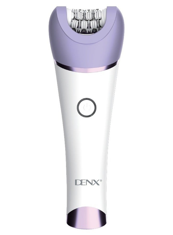 DENX DX1377 6-in-1 Multi-Functional Beauty Care Device – 600mAh Battery, USB Type-C Charging, IPX7 Waterproof, 120 Minutes Operating Time, Replaceable Heads for Hair Removal, Shaving, Dead Skin Removal, Facial Cleansing & Massage – White/Purple - Image 2