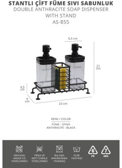 ‎okyanus Home Ocean Home 2-Piece Smoke Color Liquid Soap Dispenser with Black Stand  - Image 4