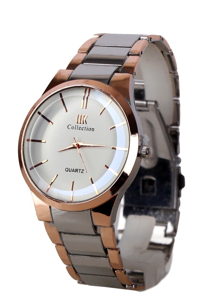 IK Men’s Casual Watch -Silver and Rose gold Stainless Steel Band- white dial- IK06 - Image 1