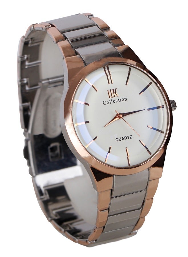 IK Men’s Casual Watch -Silver and Rose gold Stainless Steel Band- white dial- IK06 - Image 2