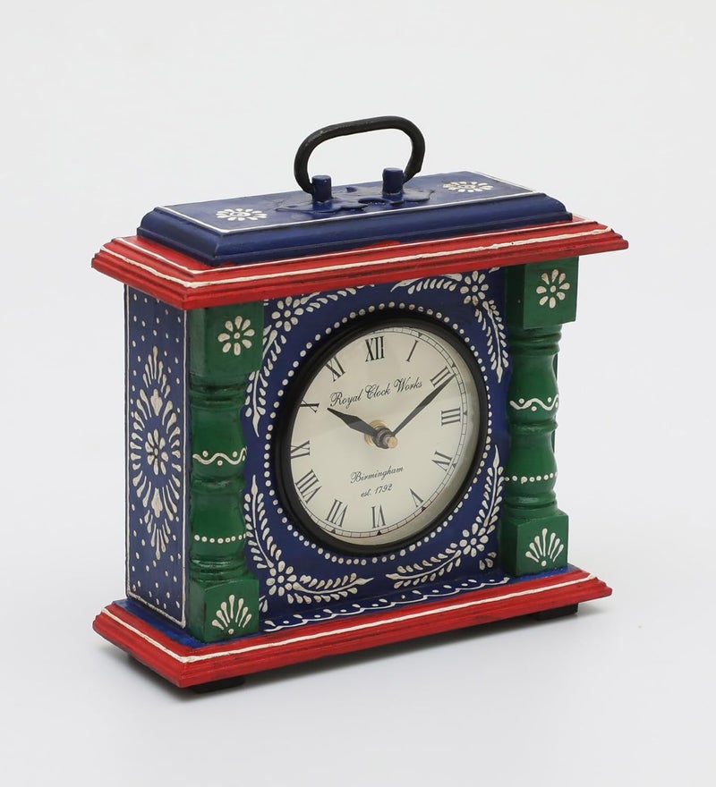 vedas Eiko Hand Painted Silent Non Ticking Small Clock Battery Operated Simply Design for Bedroon Bedside Desk I Wooden Antique Desk Clock Size 85 x 9 Inches Battery not Included - Image 2