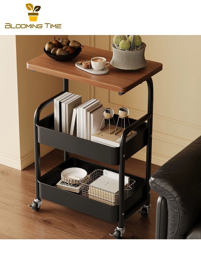 بلومنغ تايم رف متحرك من 3 طبقات لغرفة نوم المنزل وغرفة المعيشة ، مع بكرة وعربة طاولة ، رف تخزين بسيط متعدد الطبقات للوجبات الخفيفة ، أسود - Image 1