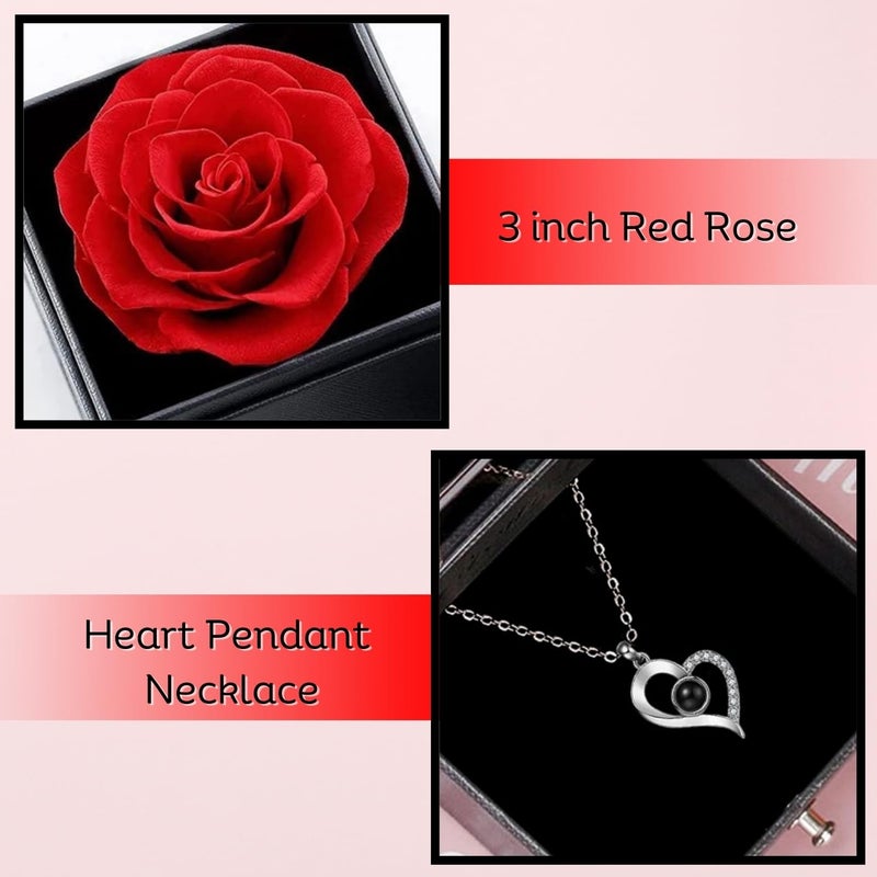 Ascension Ascension Eternal Rose Gift Box with Heart Necklace Fresh Roses Box Gift for Girlfriend Boyfriend Newlyweds Rose Flower with Jewelry Storage Box Roses Gift for Valentines Day Anniversary Birthday  - Image 3
