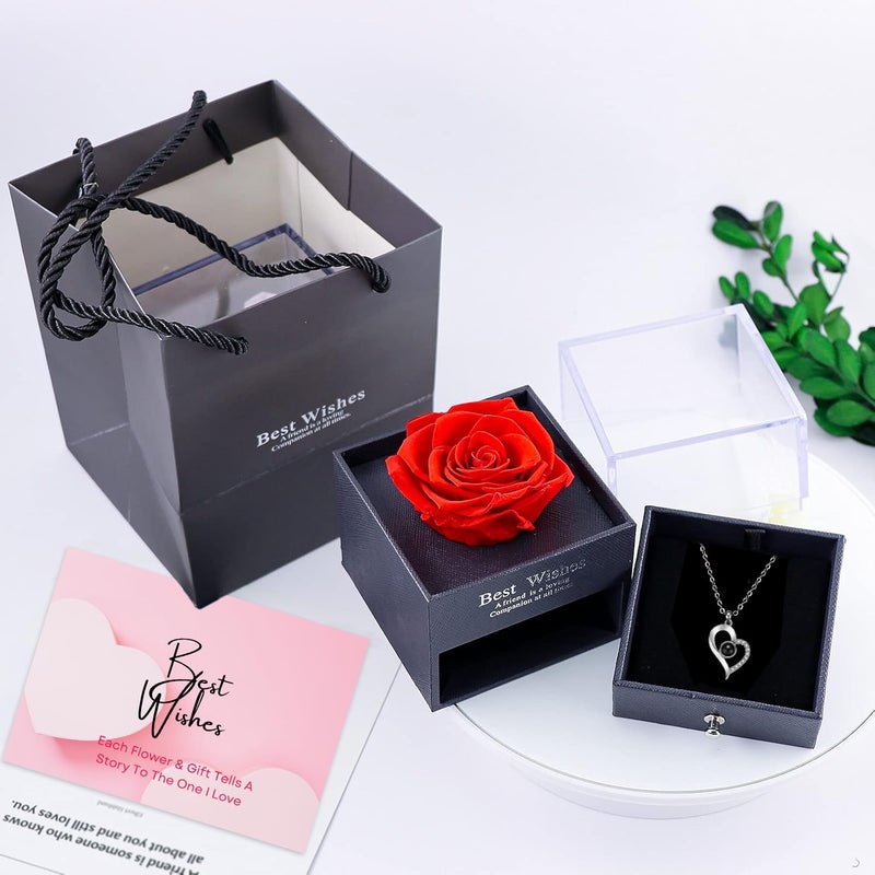 Ascension Ascension Eternal Rose Gift Box with Heart Necklace Fresh Roses Box Gift for Girlfriend Boyfriend Newlyweds Rose Flower with Jewelry Storage Box Roses Gift for Valentines Day Anniversary Birthday  - Image 4
