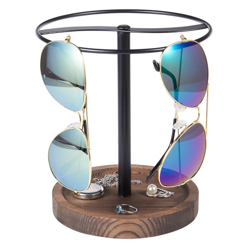 BDBDYEAY Sunglasses Organizer Wood Glasses Holder Stand Metal Sunglass Storage Display Rack for 12Pairs Eyeglasses Eyewear Organizer for Dresser Table Desk Countertop Bedroom