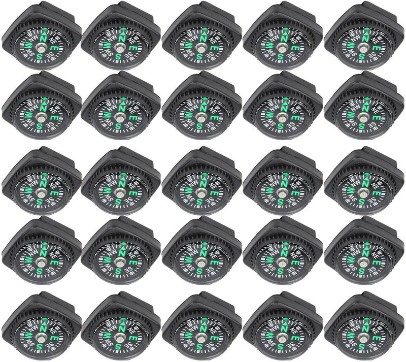 25Pcs Black Survival Bracelet Compass, Safe Plastic Buckle, Outdoor Watch Chain Compass with Soft Plastic Buckle, Ideal for Outdoor Watch Chains Umbrella Rope Accessories - Image 1