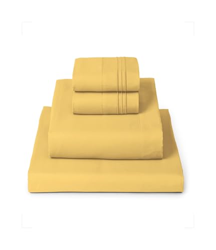 Mellanni Queen Sheets Set  4 PC Iconic Collection Bedding  Hotel Luxury Extra Soft Cooling Bed Sheets  Wrinkle Fade Stain Resistant Queen Yellow
