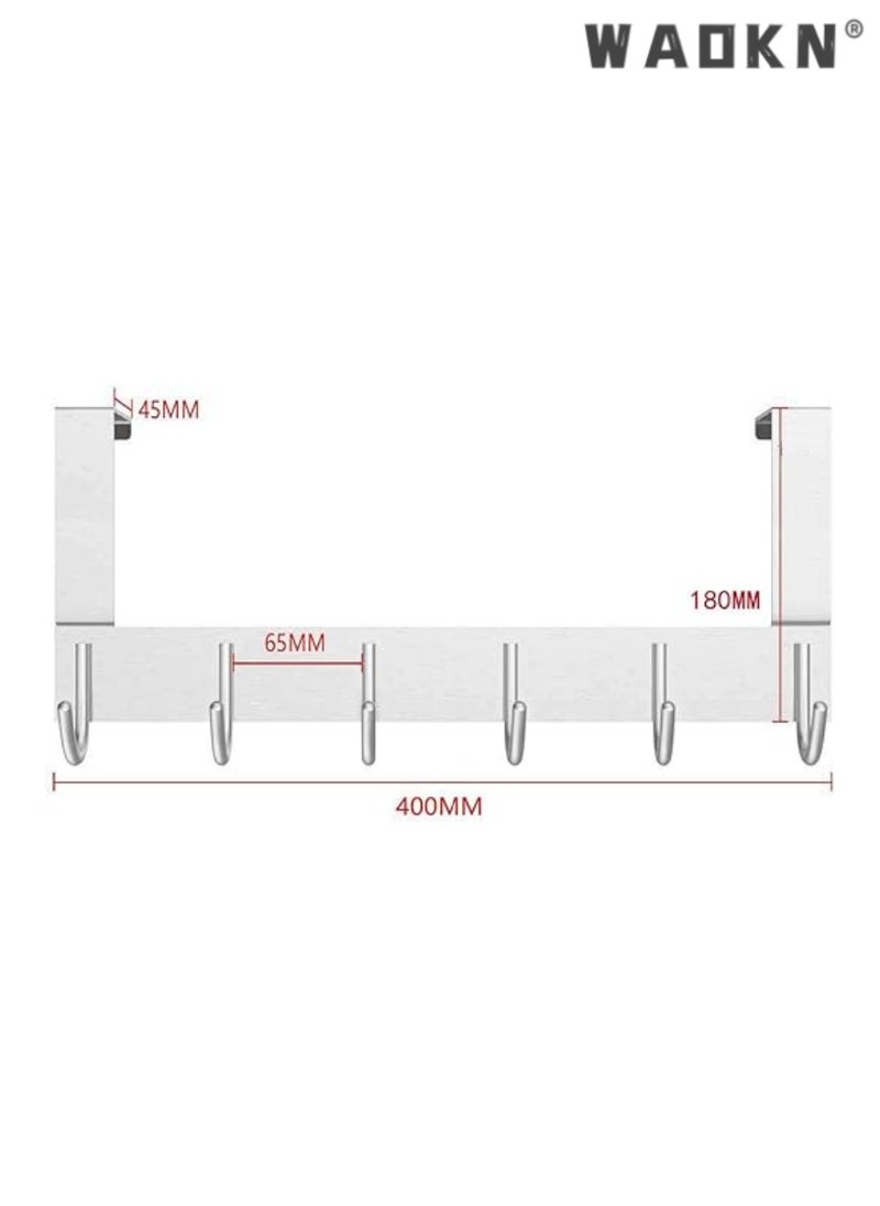 WAOKN Extended Over-Door Hook Hangers Aluminum Organizer，Premium Storage Solution for Kitchen & Bathroom with 6 Durable Hooks, Space-Saving Design in Sleek Black Finish for Easy Access & Clutter-Free Living（Silvery）  - Image 3