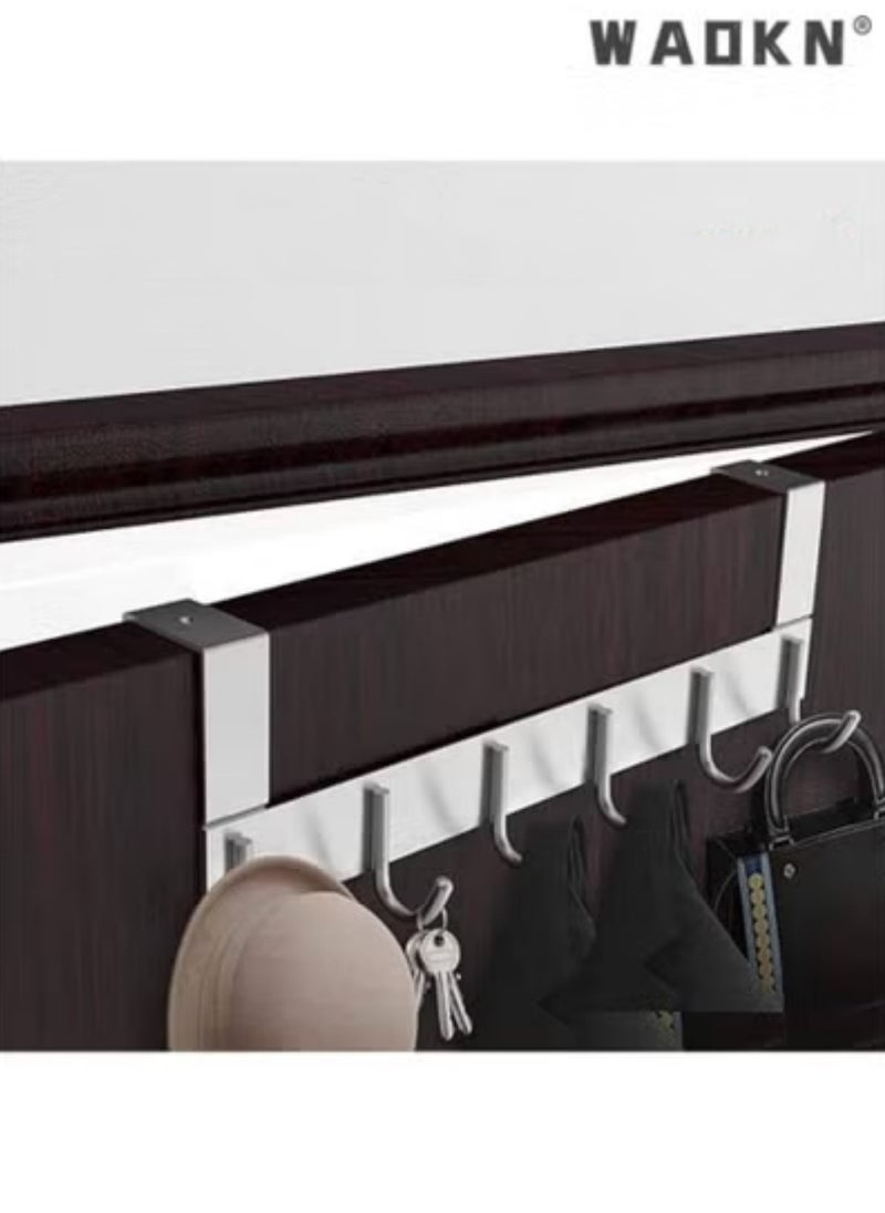WAOKN Extended Over-Door Hook Hangers Aluminum Organizer，Premium Storage Solution for Kitchen & Bathroom with 6 Durable Hooks, Space-Saving Design in Sleek Black Finish for Easy Access & Clutter-Free Living（Silvery）  - Image 5