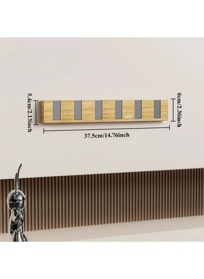 Modern Wood Color Wall Hooks 6 Anti Slip No Drill Heavy Duty Coat Hat Rack - Image 4