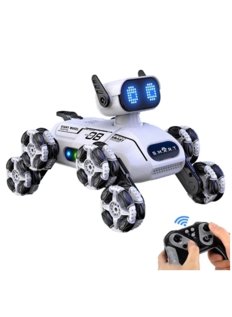DIGI CORE Eight-Wheel Remote Control Robot Dog Toy, Intelligent Stunt Pet Dog with Gesture Control, Music, Lights & One-Click Spray, 360° Rotation, Drift Mode, All-Terrain Tires, Smart RC Toy for Kids Ages 6+ White - Image 1