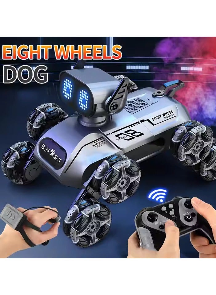 DIGI CORE Eight-Wheel Remote Control Robot Dog Toy, Intelligent Stunt Pet Dog with Gesture Control, Music, Lights & One-Click Spray, 360° Rotation, Drift Mode, All-Terrain Tires, Smart RC Toy for Kids Ages 6+ White - Image 2