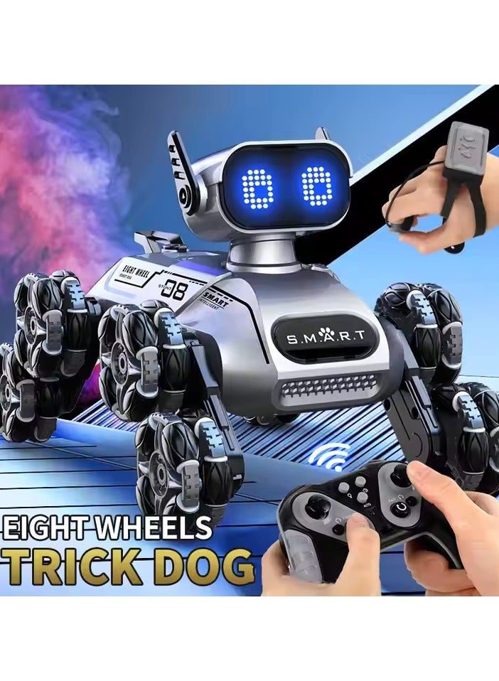 DIGI CORE Eight-Wheel Remote Control Robot Dog Toy, Intelligent Stunt Pet Dog with Gesture Control, Music, Lights & One-Click Spray, 360° Rotation, Drift Mode, All-Terrain Tires, Smart RC Toy for Kids Ages 6+ White - Image 3