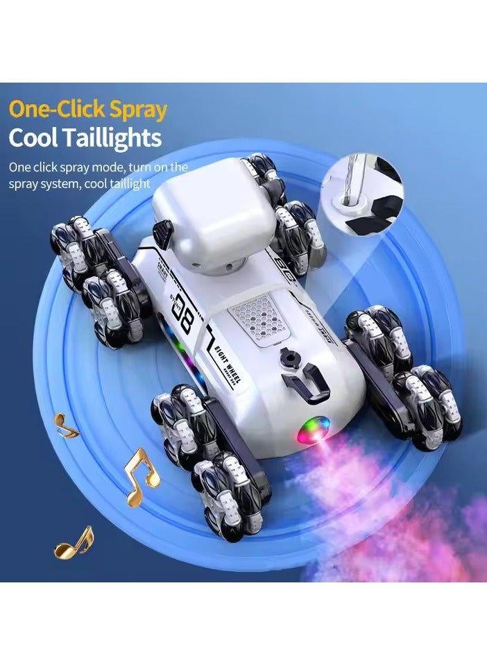 DIGI CORE Eight-Wheel Remote Control Robot Dog Toy, Intelligent Stunt Pet Dog with Gesture Control, Music, Lights & One-Click Spray, 360° Rotation, Drift Mode, All-Terrain Tires, Smart RC Toy for Kids Ages 6+ White - Image 5